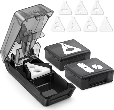 Fullicon Pill Cutter with V-Shape Holder Two Pill Cases Black