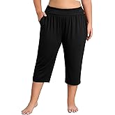 COOTRY Plus Size Capri Pants Summer Loose Yoga Pants Comfy Workout Cropped Pants with Pockets Causal Sweatpants