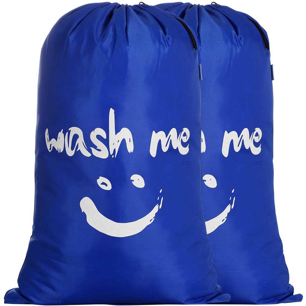 IHOMAGIC 2 Pack Extra Large Laundry Bags 120L, Foldable Storage Bag with Drawstring Cord Lock, Nylon Dirty Clothes Bags for Home or Dormitory as Travel Bag, Smile Fabric Bag Quilt Bag, Dark Blue