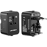 LENCENT Adaptador Universal de Viaje, Cargador Internacional con 1 USB-A y 2 USB-C, Todo en Uno Adaptador Internacional con E