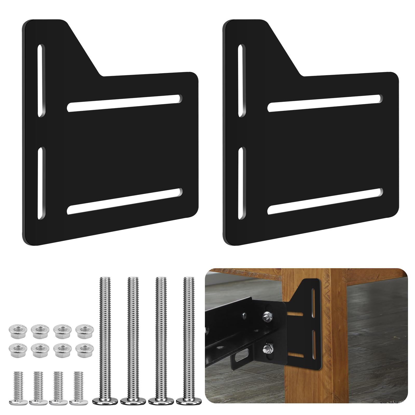 Photo 1 of 2Pcs Queen Bed Modification Plate, Headboard Attachment Kit, Heavy Duty Bed Modification Plate, Headboard Attachment Bracket with Hardware (Matte Black, Headboard Matte Black)