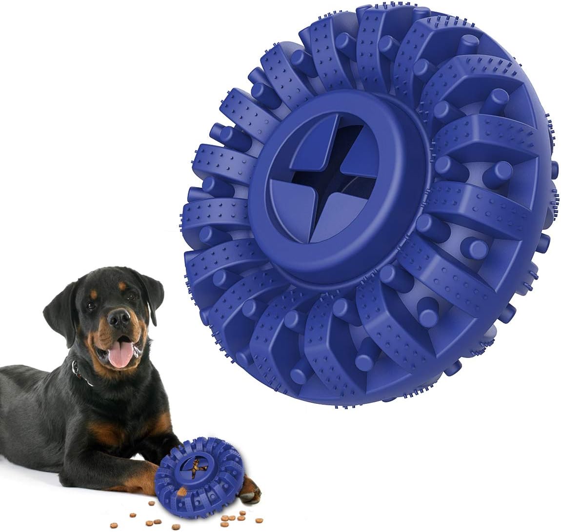 Lewondr Indestructible Dog Toys For Aggressive Chewers, Tough Rubber Natural Treat Dispenser, Interactive Dog Chew Toy for Boredom Medium Large Dogs, Dog Dental Care, Blue