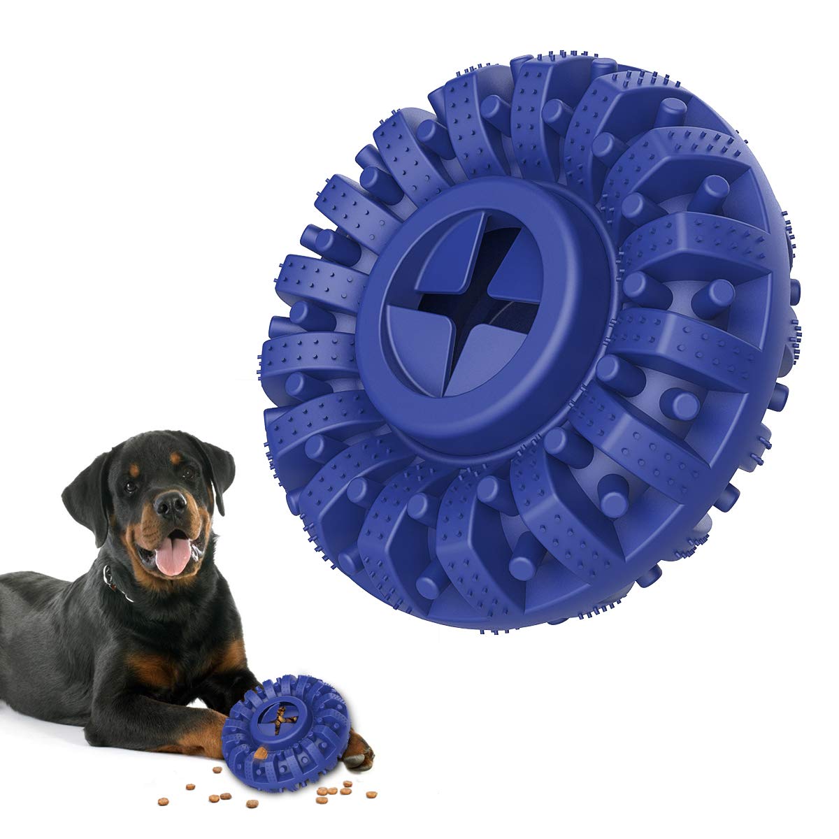 Lewondr Indestructible Dog Toys For Aggressive Chewers, Tough Rubber Natural Treat Dispenser, Interactive Dog Chew Toy for Boredom Medium Large Dogs, Dog Dental Care, Blue