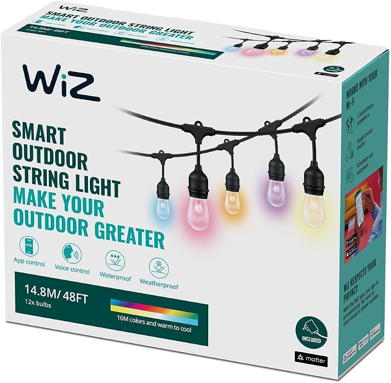 Guirlande Lumineuse Connectée, 16 millions de couleurs et nuances de blanc, 15 mètres, Idéal pour un utilisage extérieur (IP65), Compatible Alexa, Google Assitant et Apple HomeKit