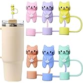 AIOMISKO Straw Covers, Soft Silicone Toppers, Fit 0.4in/10mm Straws, Compatible with Stanley Cup 30&40 Oz, Reusable Dust-Proof Accessories, Flower Bow Crown Skull Cat Heart (Set K Cat)