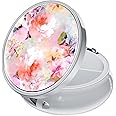 Rouidr Pill Box, 3 Compartment Medicine Pill Case, Small Metal Travel Medicine Box for Purse & Pocket, Silver, Watercolor Flower