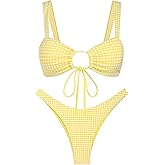 seamoly Deep Green Striped Halter String Tie Side Tankini Set