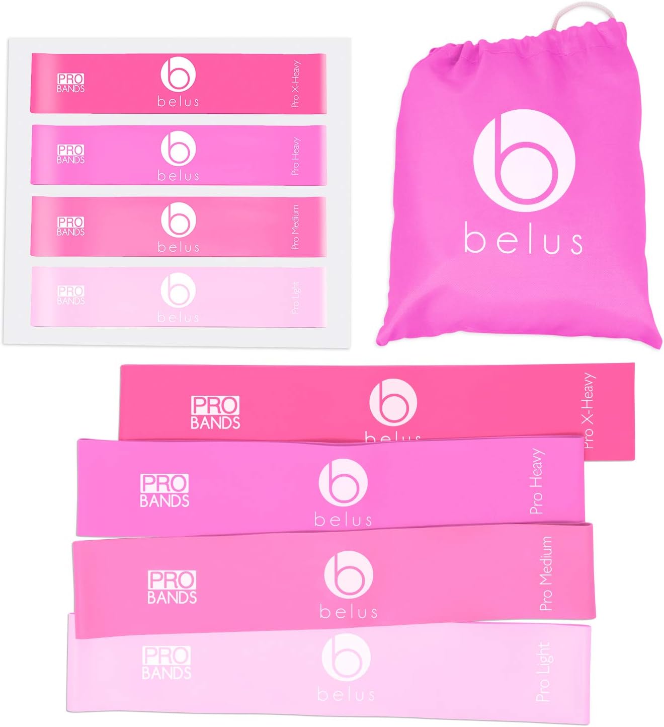 Belus Resistance Bands with Carry Bag, Fitness Video Download and Workout eBook. Set of 4 Exercise Loops for Legs and Butt. Booty Resistance Bands for Women