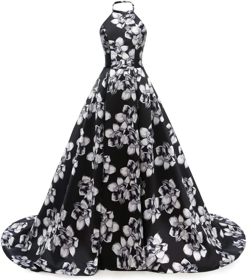 Dydsz Prom Dresses Long for Women Evening Party Dress with Pockets Floral Print D295