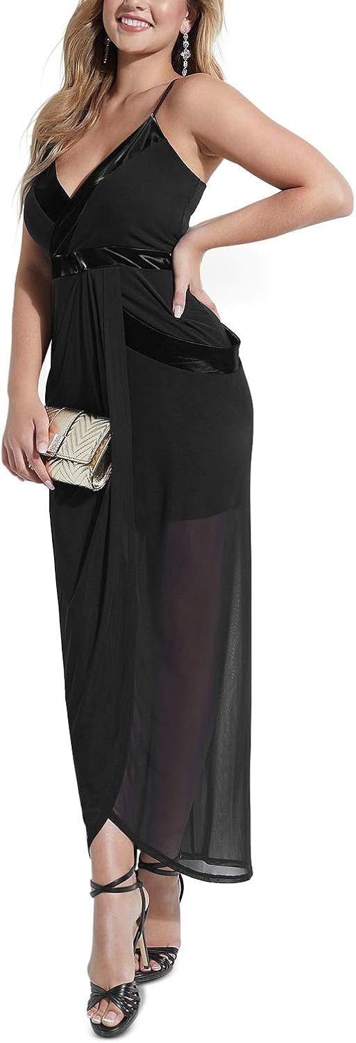 Guess Womens Natia Sleeveless VNeck Evening Dress Jet Black S Clothing