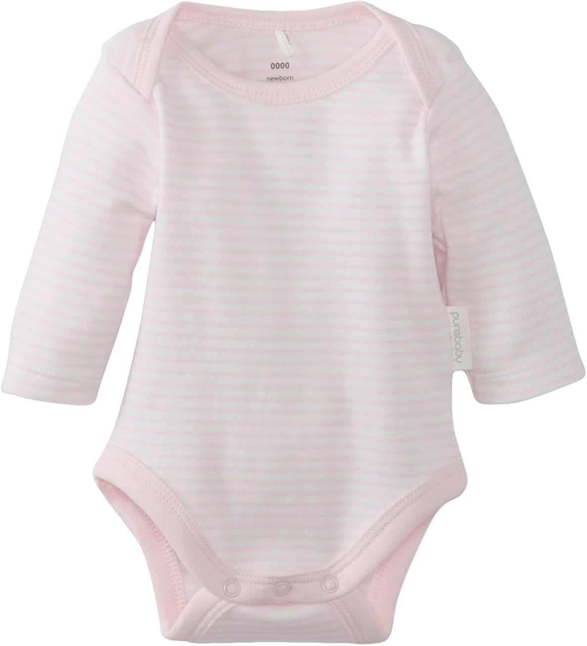 Pure Baby UnisexBaby Newborn Long Sleeve Bodysuit, Pale Pink Stripe, 36 Months