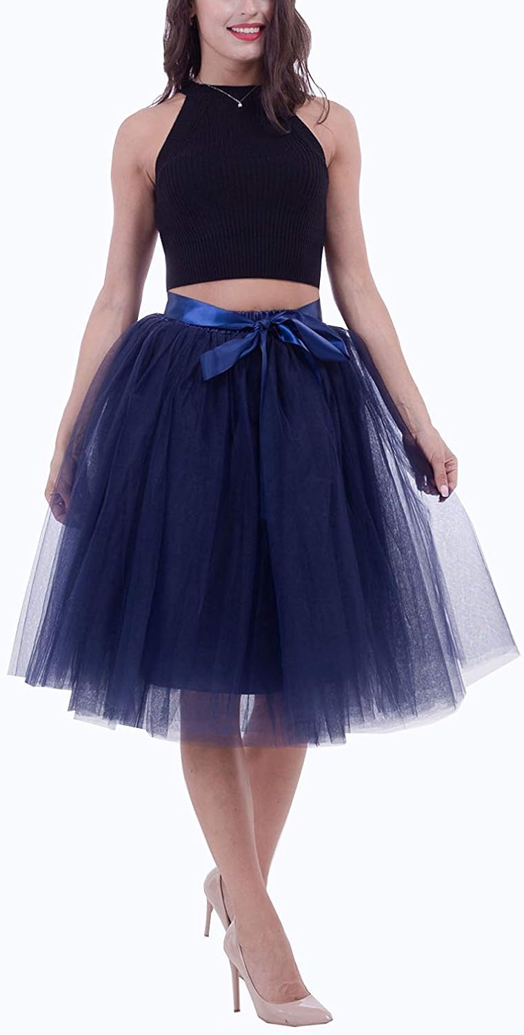 Tulle Skirt Midi Skirt Tutu Elastic Waistband Pleated Skirt Tulle Feast