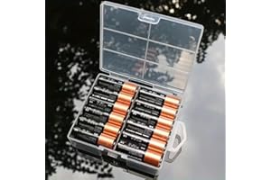 1Pc Clear Plastic Storage Organizer Box for 24 AA Batteries Durable Transparent Case with Secure Compartment Dividers, Space-