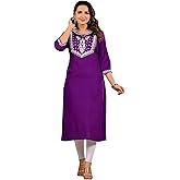 Ramkudi Womens Rayon Embroidered Kurti – Solid Indian Style Kurta for Girls | Comfortable Daily Wear Kurtis