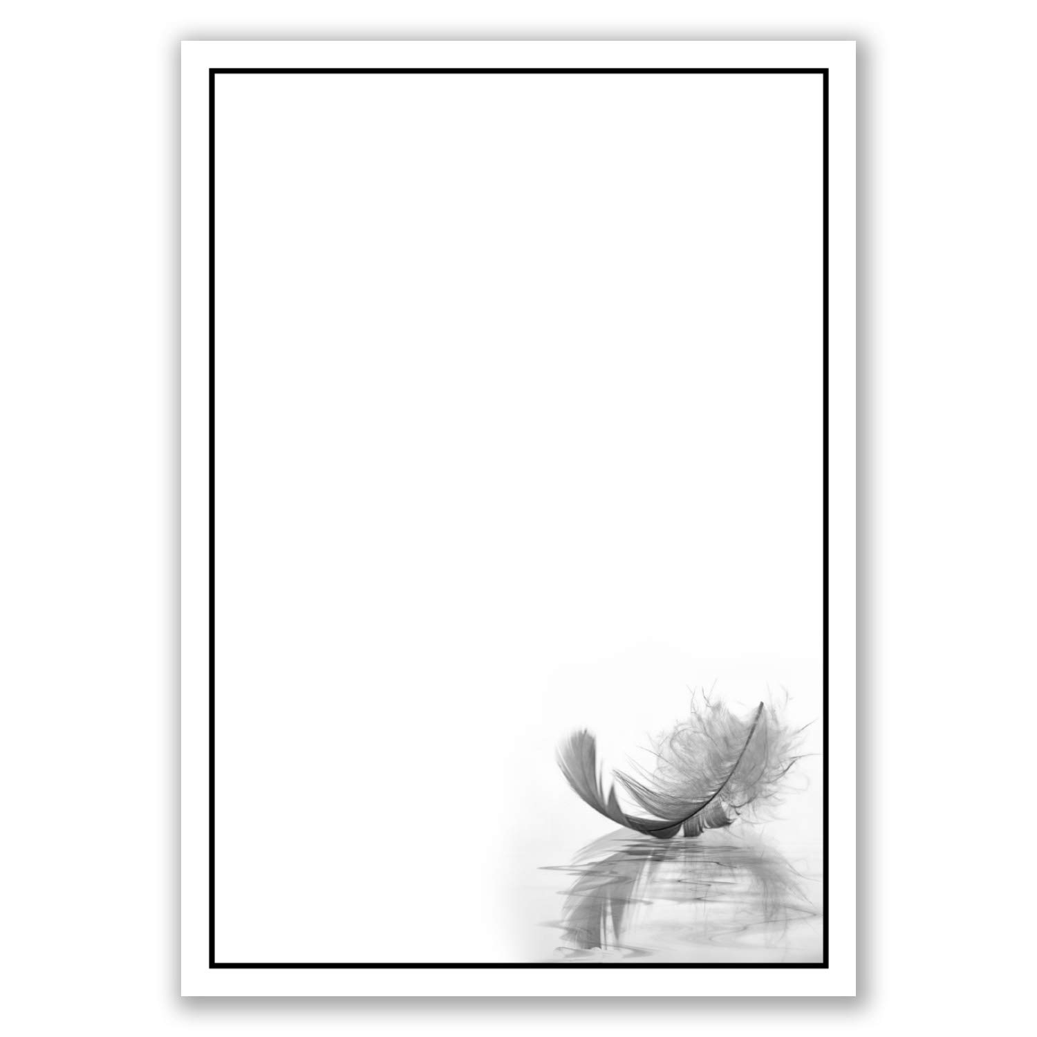 Mourning papers by GUSTAV NEUSER 50x Mourning paper DIN A4 Motif: Motif black mourning frame with feather Mourning stationery 297 x 210 mm 90 g/m² Condolence paper