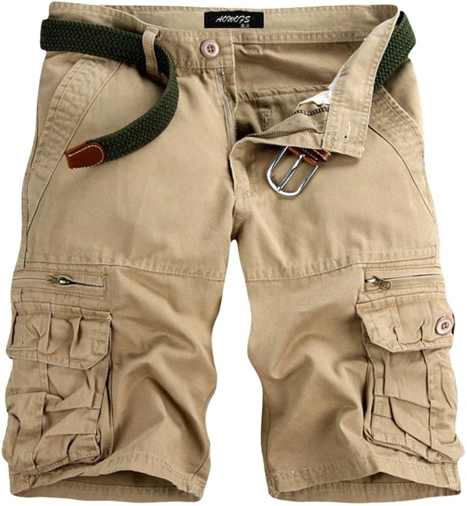 SoeHir Men's Casual Solid Outdoors Cargo Shorts Pocket Beach Work Trouser