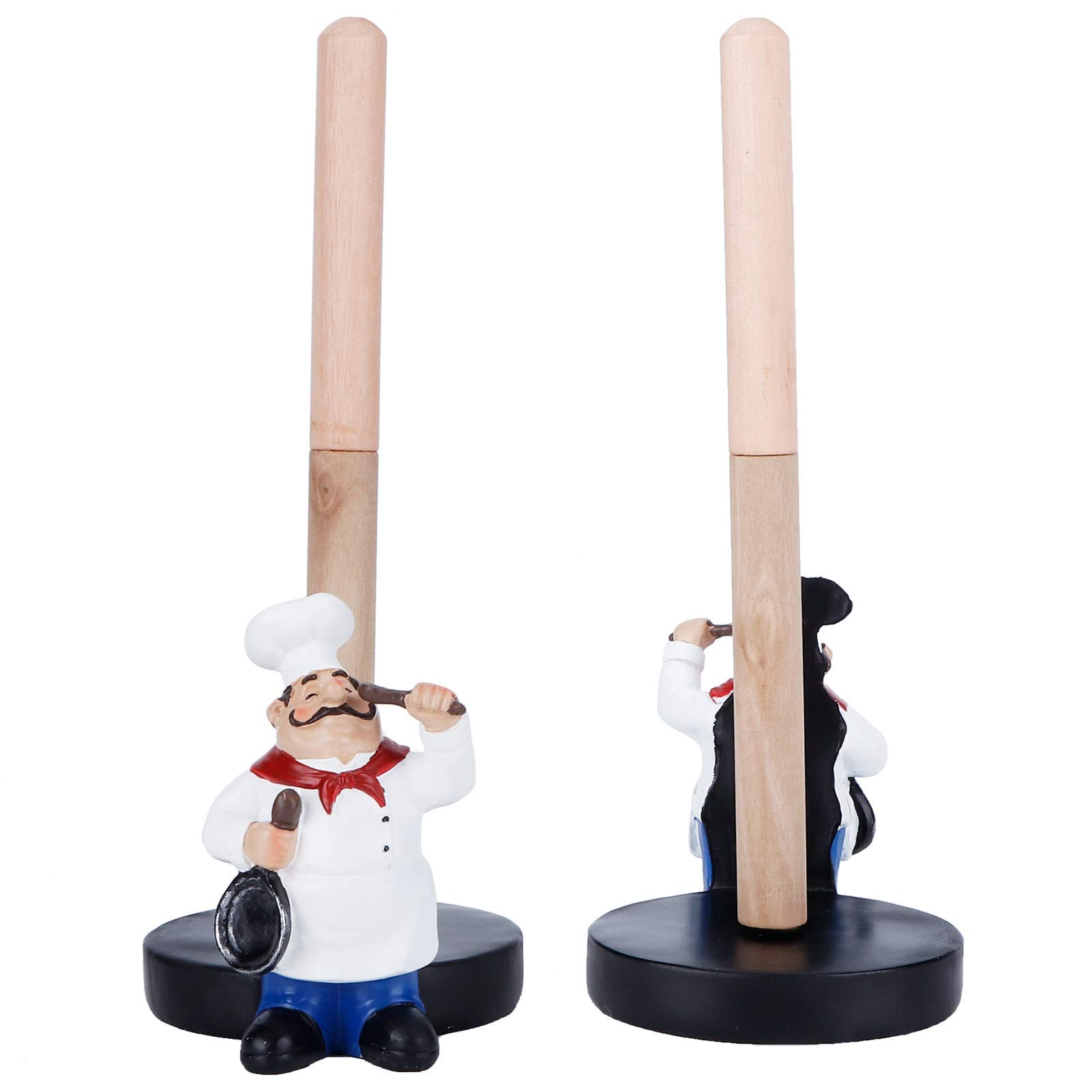 Free Standing Paper Towel Holder, Decorative Chef Figurine Roll Dispenser Adjustable Wood Stand Tissue Pole Holder Countertop Organizer for Kitchen Cafe Restaurant
