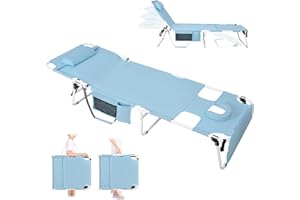 MINNDUDU Tanning Chair with Face Hole, Heavy Duty Outside Lounge Chair, Folding Outdoor Face Down Tanning Chair Arm Hole for Reading Beach Poolside Patio Sunbathing Lawn Camping, Lay Flat Portable Sun Lounger