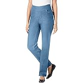 Woman Within Plus Size Pull-On Straight-Leg Gap-Free Stretch Denim Jeans
