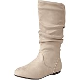 Slouchy Mid Calf Flat Boots for Women Round Toe Side Zipper Wide Width Tall Boots Soft Faux Suede Low Heel Pull On Booties Comfortable Fall Winter Fashion Outdoor Slouch Booties