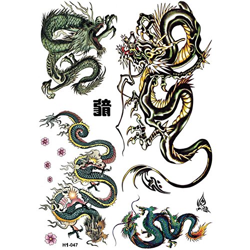 Assorted 9 Sheets Temporary Dragon Tattoos Chinese Character Waterproof Stickers for Kids Men Party Favors