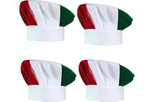 Kyson 4 Pieces Italian Flag Chef Hats Adjustable Mushroom Cooking Hats for Italian Themed Party Decorations Photo Booth Props