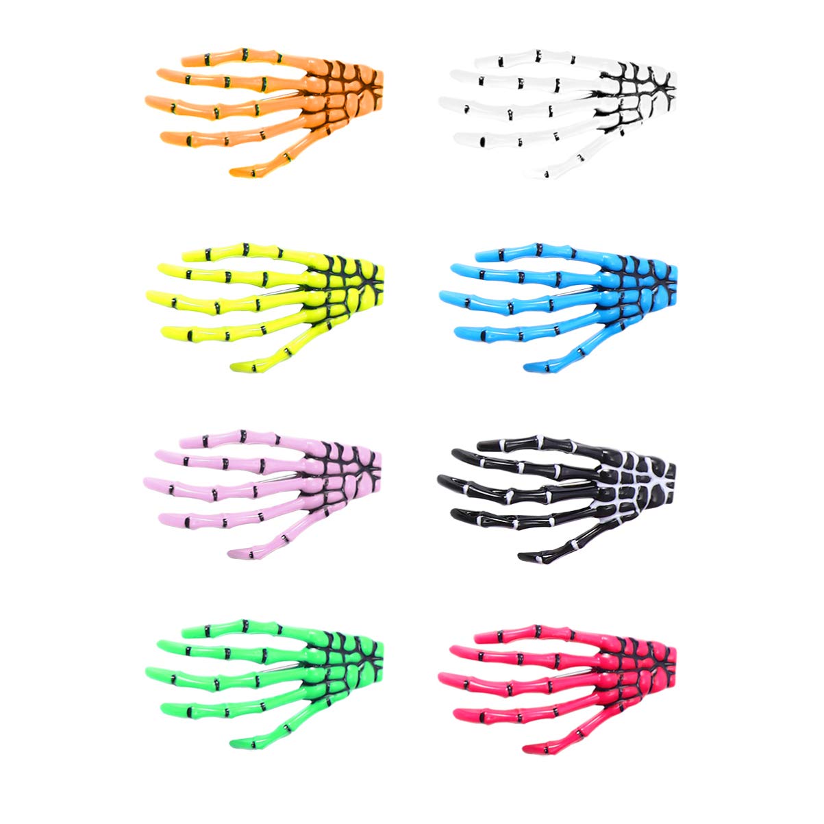 8pcs Halloween Skeleton Hair Clip Colorful Bone Claws Hairpin Spooky Hair Barrettes Punk Headwear for Teens Women Girl(Mixed Color)