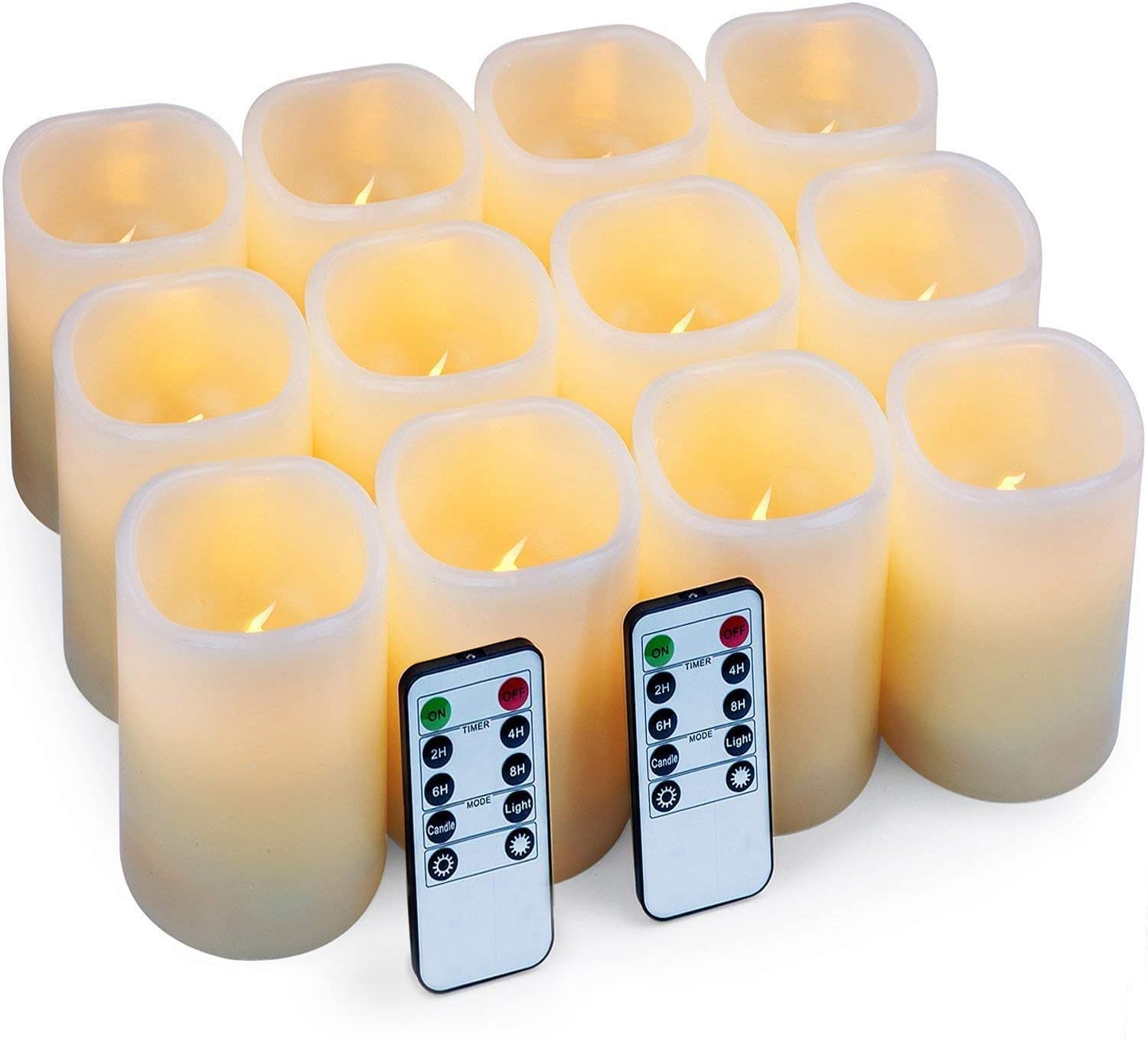 Photo 1 of Enpornk Set of 12 Flameless Candles Battery Operated LED Pillar Real Wax Electric Unscented Fake Candles with Remote Control Cycling 24 Hours Timer, Ivory Color (D:3" x H:4")