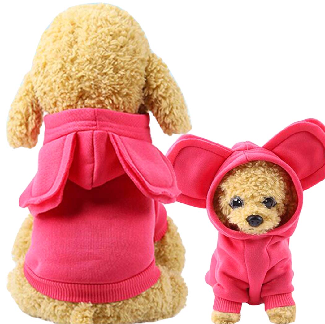 XIAOYU Pet Dog Hooded Clothes Apparel Puppy Cat Warm Hoodies Coat Sweater for Small Dogs with Cute Hat, Rose, L