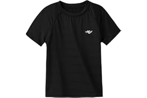 Angel season Boys Rash Guard Swim Shirt Short Sleeve UPF 50+ for Toddler Kids Teens Swimwear Rashguard Quick Dry, Size 3-14