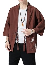 Ambcol Men's Japanese Kimono Cardigan Loose Cotton