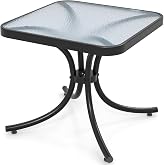 Tangkula Outdoor Bistro Table, 20 Inches Patio Side Table with Tempered Glass Tabletop &amp; Steel Frame, Patio Coffee End Table for Backyard, Lawn, Garden (Black)
