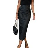 utcoco Womens Long Faux Leather Skirt Bodycon High Waist Slim Pencil Midi Skirt