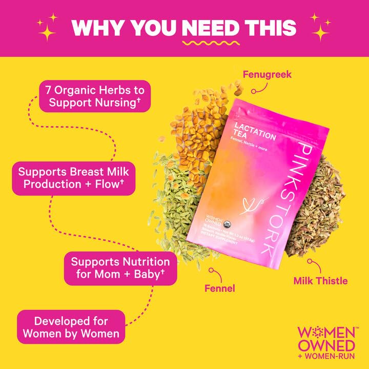 Pink Stork Lactation Support Tea for Breast Milk Supply, Organic Smooth