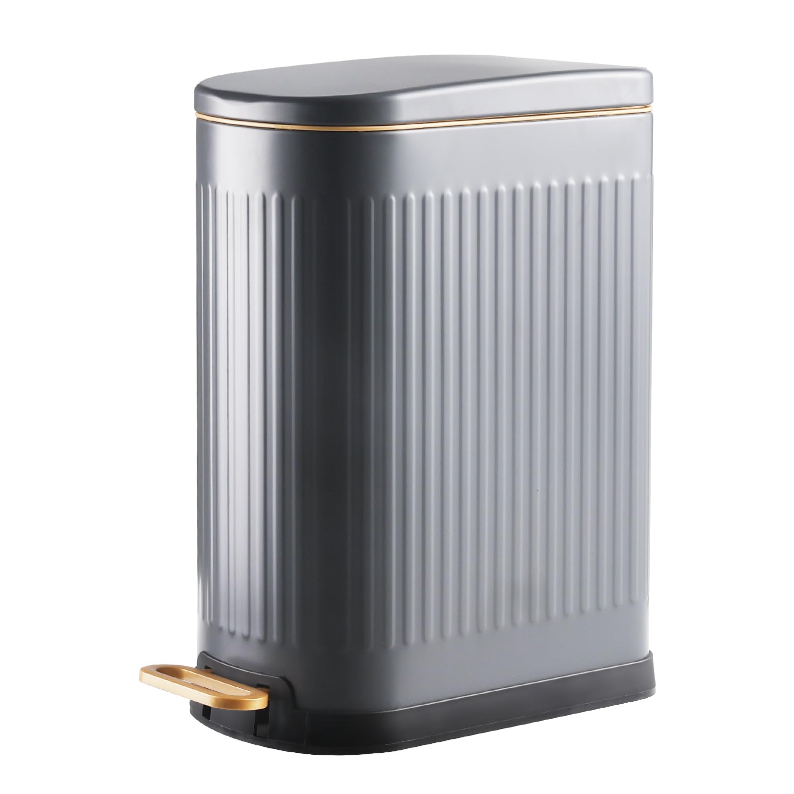 Photo 1 of SYNCVIBE Slim Bathroom Trash Can with Soft Close Lid Stainless Steel Garbage Can Step Trash Bin with Removable Inner Bucket for Bedroom, Office, Kitchen (Matt Grey, 3.5 Gallons)