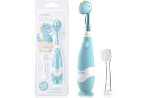 Papablic Toddler Sonic Electric Toothbrush Kids for Ages 1-3 Years, Baby Electric Toothbrush with Cute Dino Cover and Smart LED Timer, 2 Brush Heads (Debby)