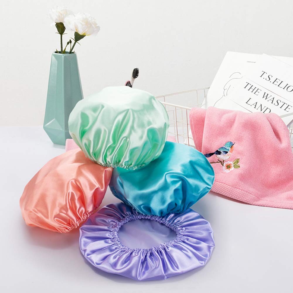 AmazerBath Shower Cap, 4-Pack Shower Caps for Women, Double Waterproof Layers Bathing Shower Hat Hair Protection EVA Shower Caps Reusable, Medium Size : Beauty