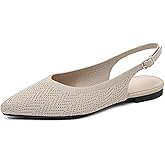 BANGTEUO Slingback Flats for Women Pointed Toe Knit Ballet Flats Comfortable Breathable Adjustable Ankle Buckle Dressy Flats for Party Prom Dance