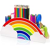 GAMENOTE Rainbow Wooden Desk Organizer Natural Wood No Smell Childfriendly Cute Pen Pencil Holder Caddy for Office Supplies Classroom for Art Supply Makeup Brush Storage for Kids Present