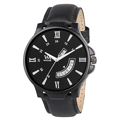 Quartz Movement Analogue Black Dial Leather Strap Mens Watch