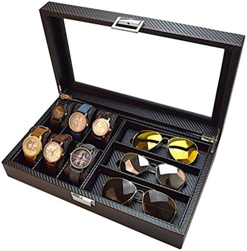 Watch Display Box Watch Display Box Clock Box 6 Watch Box Jewelry Box Glasses Display Storage Box Carbon Fiber Pattern Black Watch Storage Box with Winder