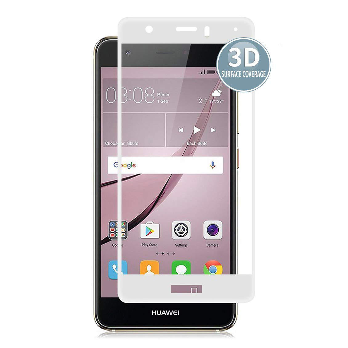 E-Hamii Screen Protector compatible with Huawei Nova [White],[High Definition][Anti Scratch],3D Tempered Glass,[Sensitive Response][ Bubble-free Installation]