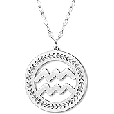 LONYOO Stainless Steel Dainty Disc Zodiac Sign Necklace Silver 12 Constellation Pendant Horoscope Birthday Gifts for Women Astrology Lovers Minimalist Jewelry