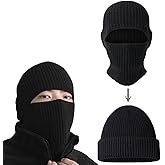 Balaclava Ski Mask Cold Weather Balaclava Mask Warm Face Mask Balaclava and Beanie Hats for Men 2 in 1 Black