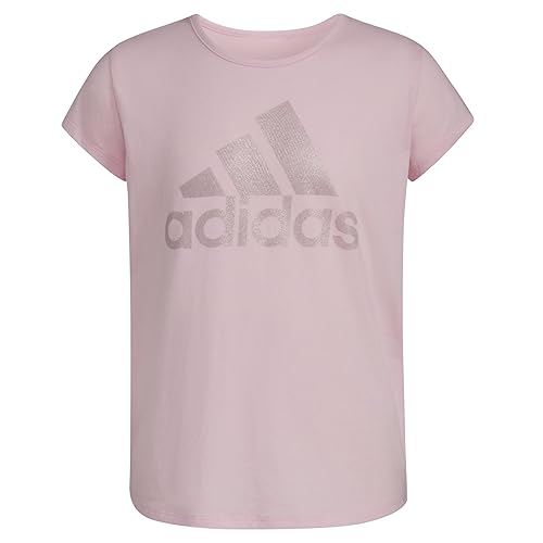 adidas Girl's Short Sleeve Cotton Essential T-Shirt Top, Pink Sparkle, M+