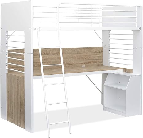 Amazon 木製 ロフトベッド システムベッド 分割使用可能 Resol リソル デスク付き 収納付き ハイタイプ ホワイト ヴィンテージオーク ベッドフレーム オンライン通販