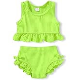 HAPPYMA Baby Swimsuit Toddler Girl Bathing Suit Summer Solid Color Bikini Set Beach Two Piece Swim Wear