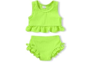 HAPPYMA Baby Swimsuit Toddler Girl Bathing Suit Summer Solid Color Bikini Set Beach Two Piece Swim Wear