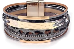 KSQS Multi-layer Leather Wrap Cuff Bracelet, Boho Wide Braided Buckle Bracelets for Women, Waterproof Leather Wristband Bangles