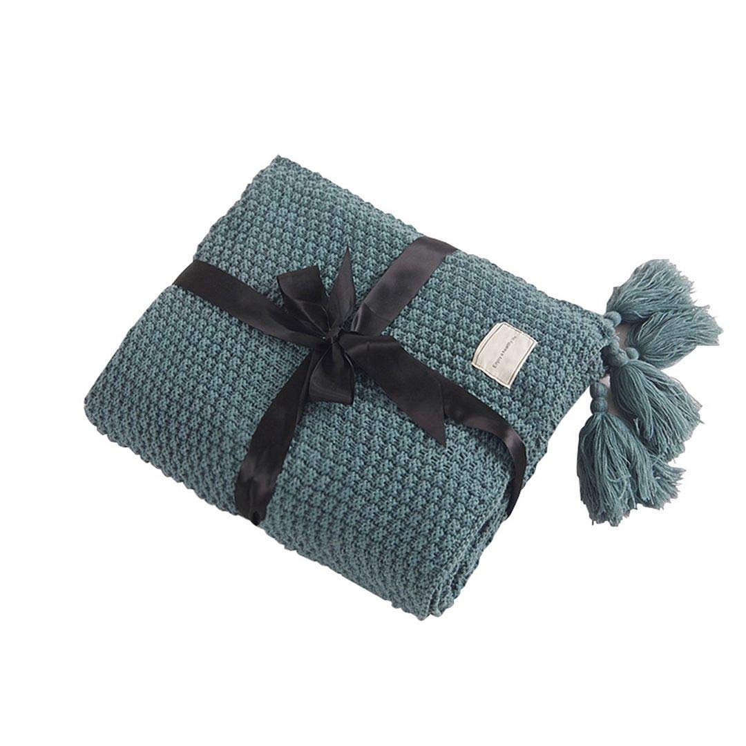 AUSTINCIAGA Knitted Blanket Sofa Throw Blanket Table Runner Nordic Bed Blanket Soft Warm with Fringe Handmade for Beach Picnic All Seasons (Matcha Green, 70 * 100 cm)
